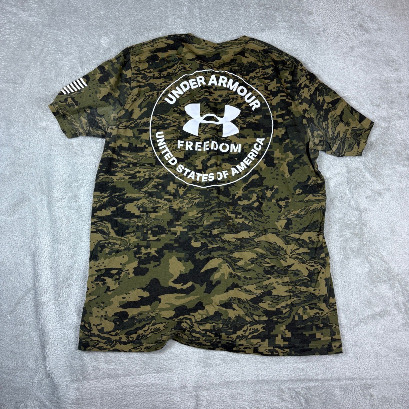 Under Armour Shirt Men Large Freedom Digital Camo Tiger Stripe Green USA Logo gallery