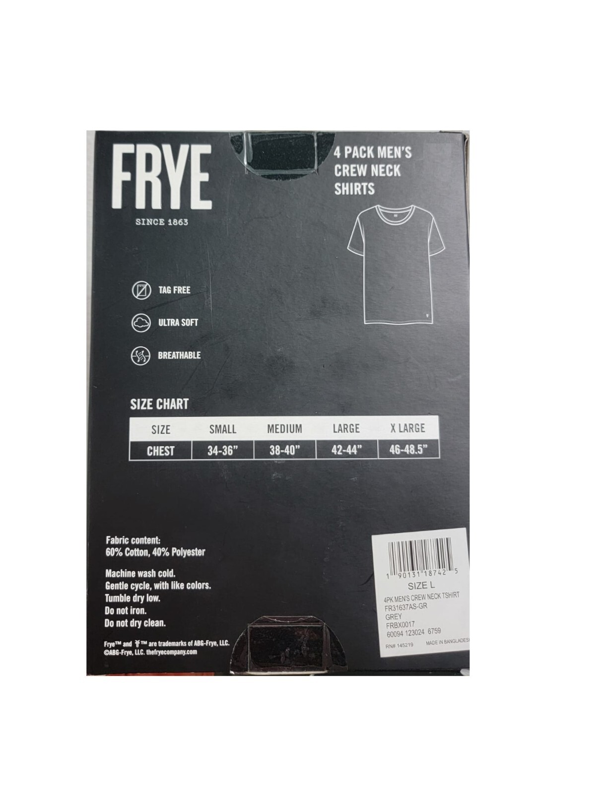 Frye Men's Crew Neck Shirts 4 Pack White -Black -Gray-Dark Grey-Medium NEW gallery
