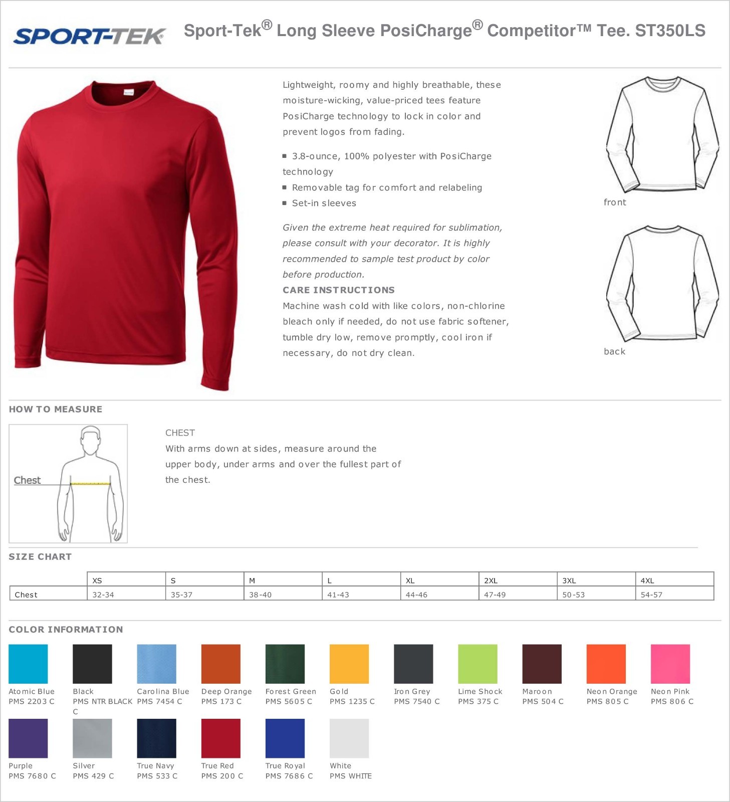 Sport-Tek Men's Long Sleeve Performance Moisture Wicking T-Shirt M-ST350LS gallery