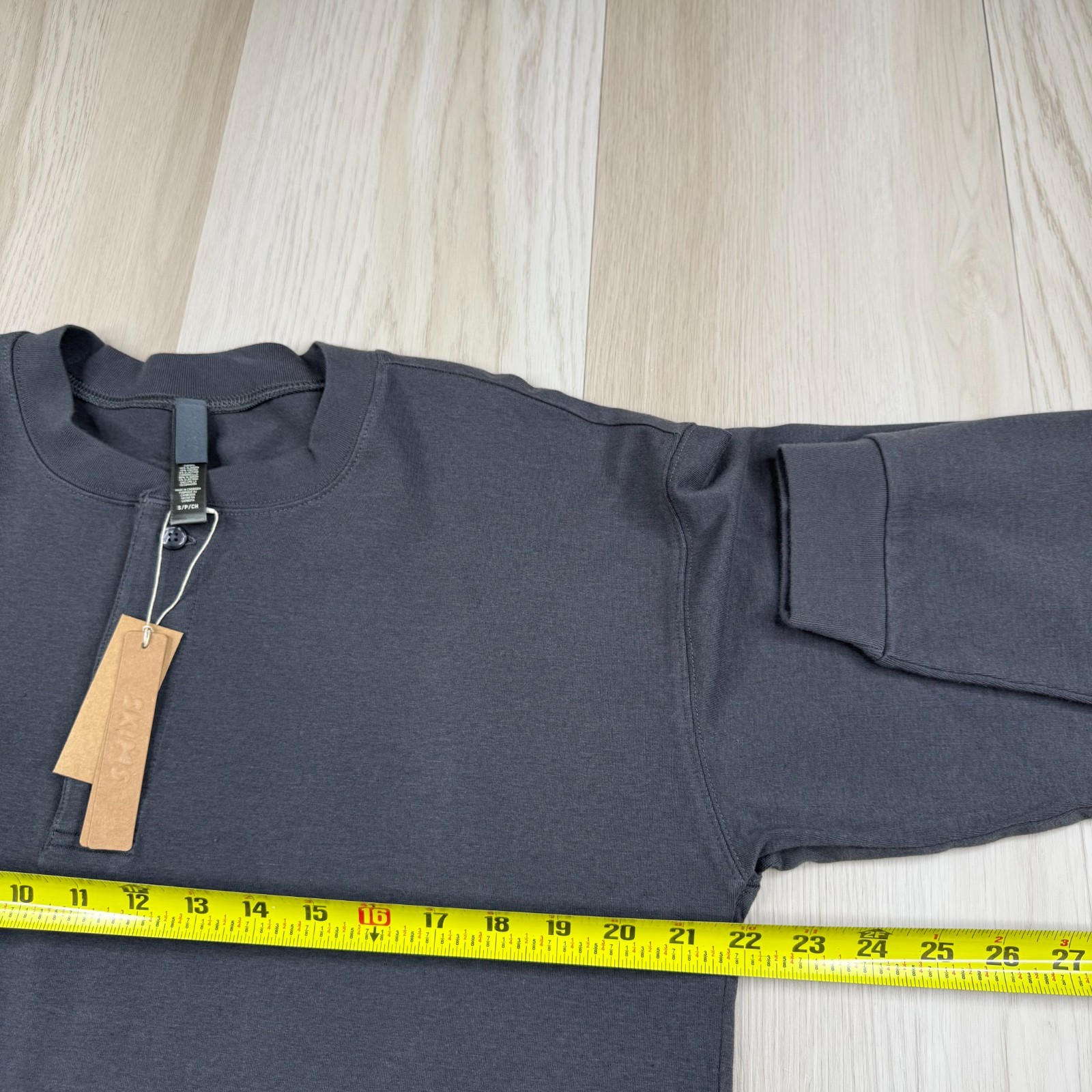 NWT SKIMS Mens Ash Black Long Sleeve Jersey Lounge Relaxed Fit Henley Tee Size S gallery