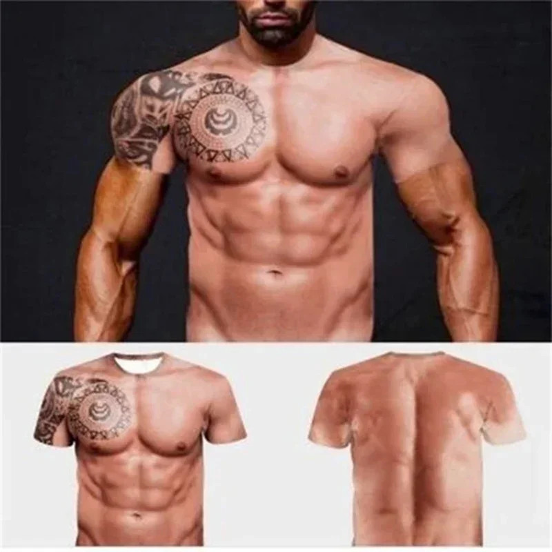 Muscle 3D T-shirt Muscle Tattoo Print T-shirt For Summer Beach Holiday Men Short gallery