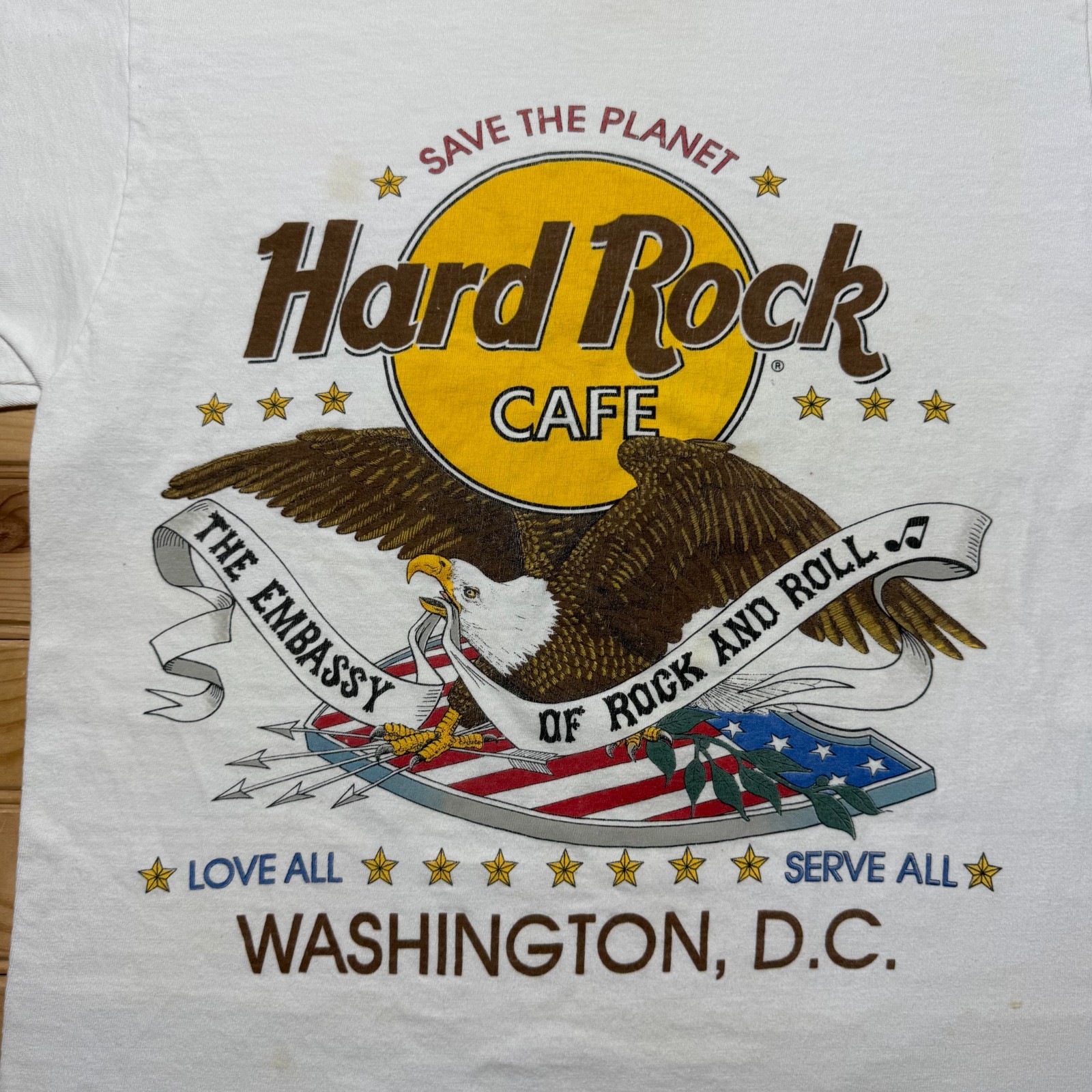 Vintage 90s Hard Rock Cafe Washington DC Bald Eagle Souvenir T-Shirt USA Medium gallery