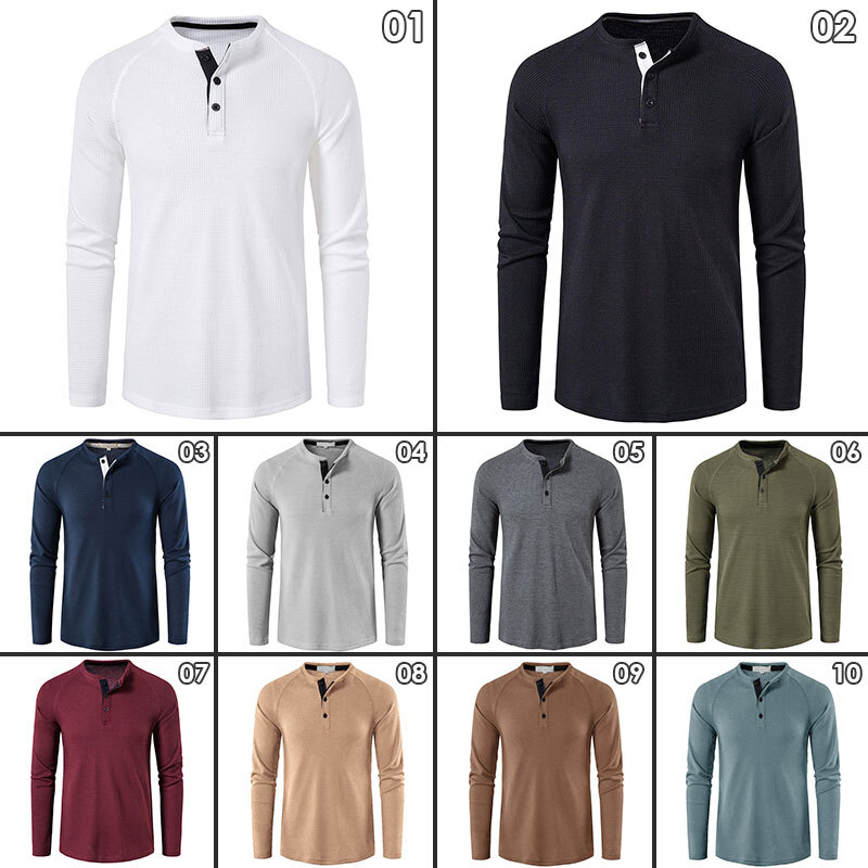 Mens Casual Henley T-shirt Solid Slim Fit Button Pullover Long Sleeve Tops Tunic gallery