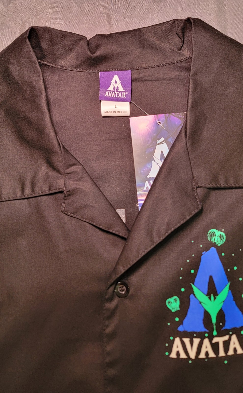 Avatar Pandora Camp Shirt Men Large Black Button Front Disney World Animal... gallery