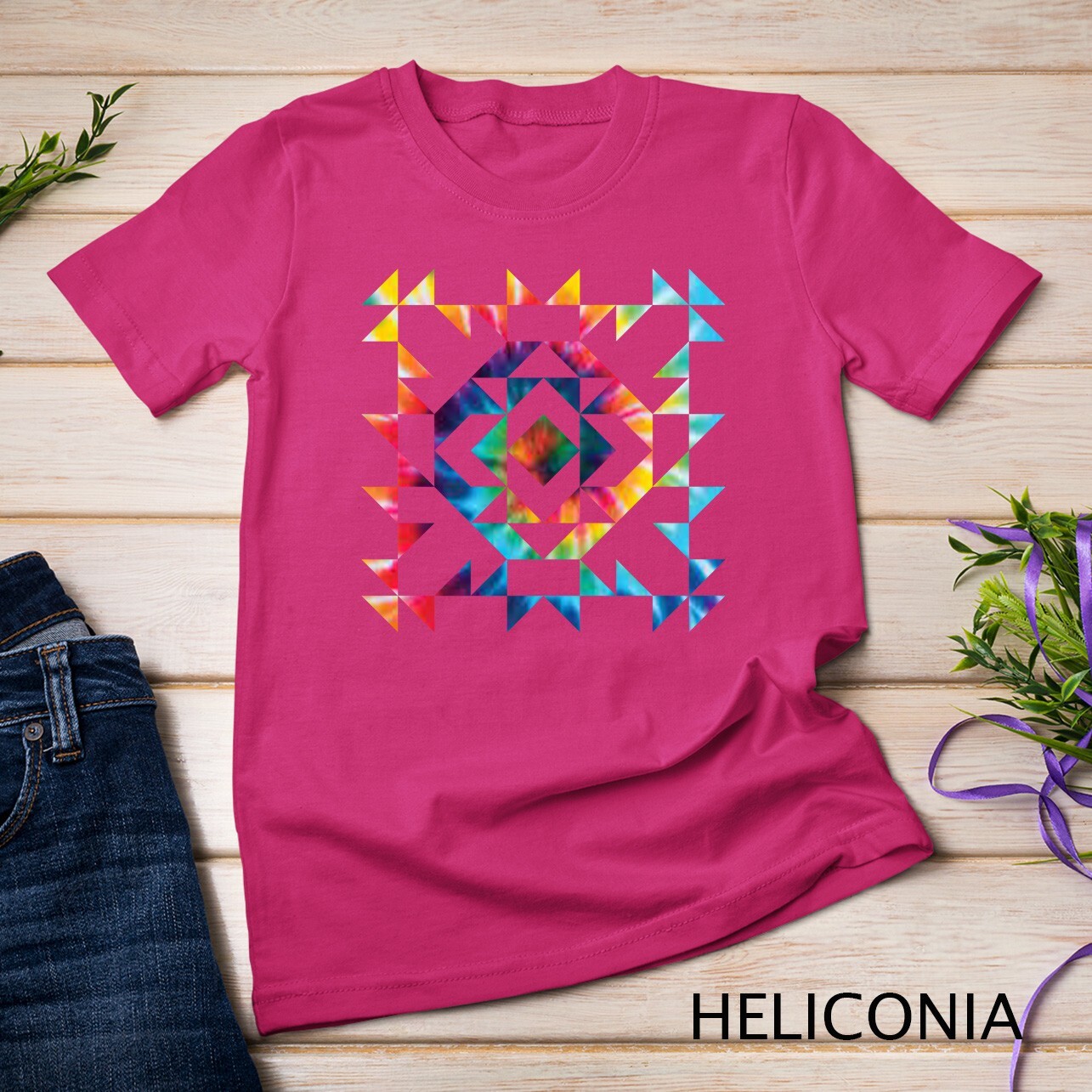 Tie Dye Geometric Shapes Pattern Quilt Block Art - Scandi Folk Unisex T-shirt gallery