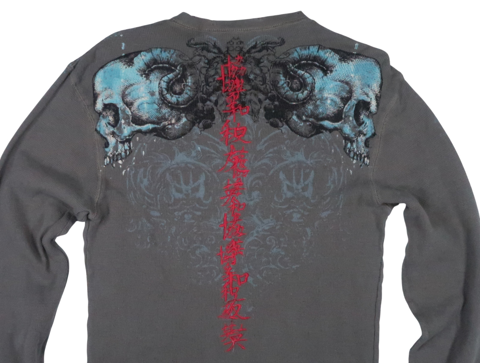 MONARCHY affliction vintage y2k thermal henley crew mens medium shirt waffle ls gallery