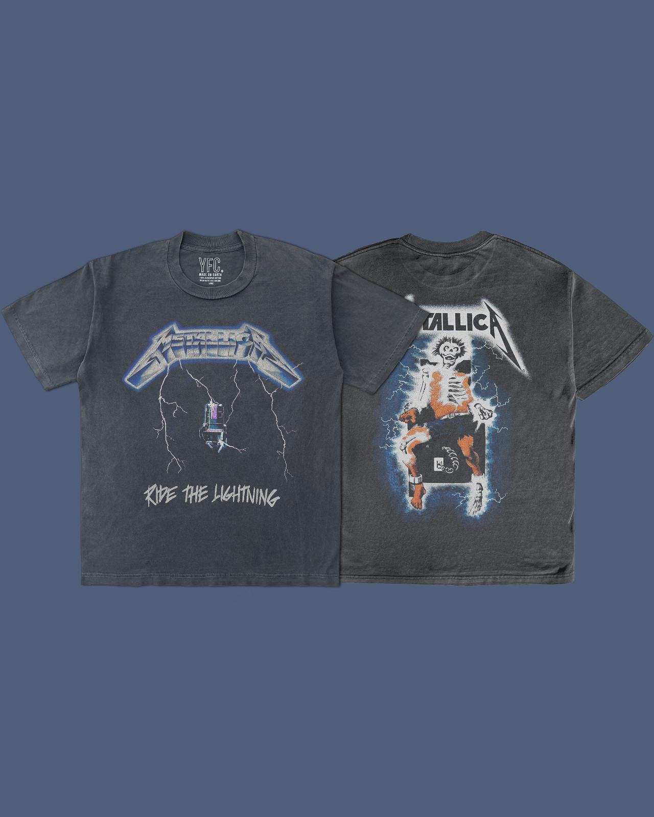 Metallica Riding The Lightning Front & Back Vintage Wash Tee- Shirt