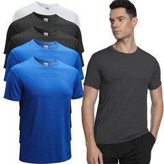 Pack of 5 Men Active Athletic Crew Neck T Shirts Running Workout Hiking Swim