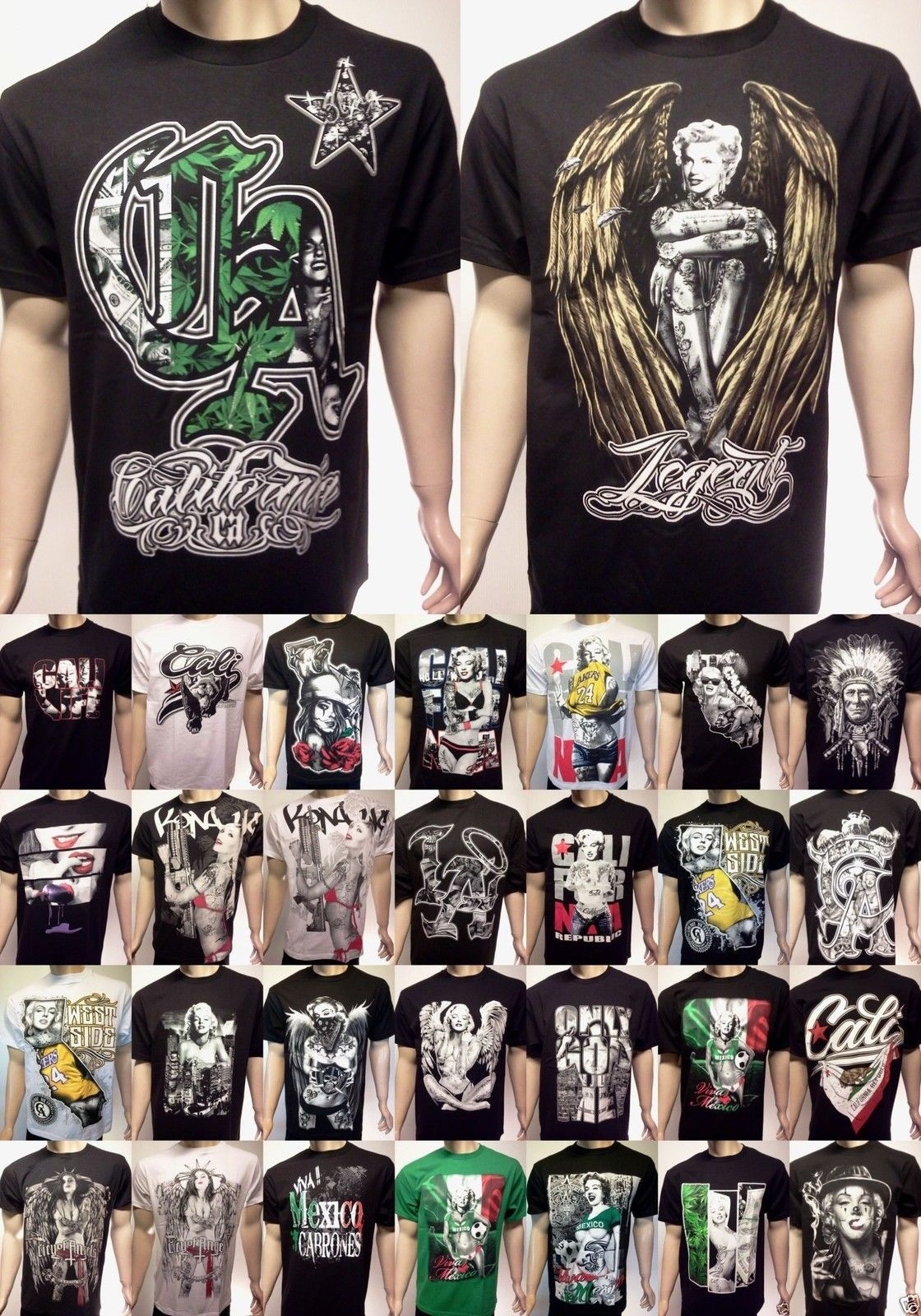 MARILYN MONROE HIP HOP T-SHIRTS CALIFORNIA LAKERS RAIDERS VIVA MEXICO WEED