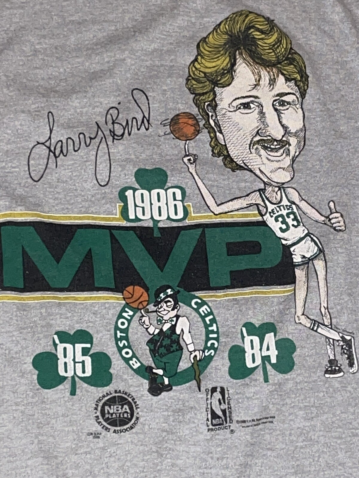 Vintage 1986 Larry Bird MVP NBA Boston Celtics T Shirt L Single Stitched RARE gallery