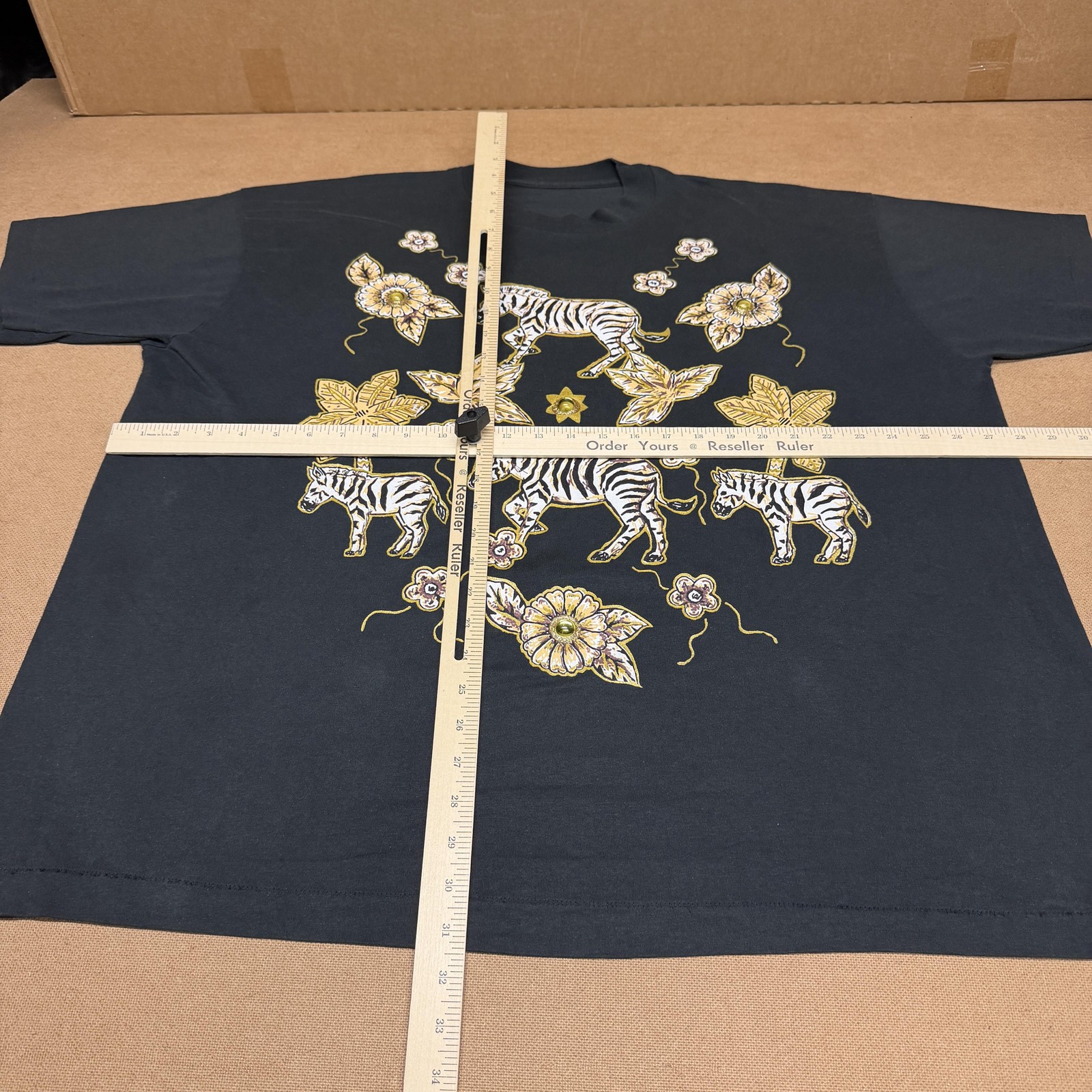 Zebra Floral Shirt Mens XL Black Graphic Animal Beaded Flowers Tee Embellished gallery