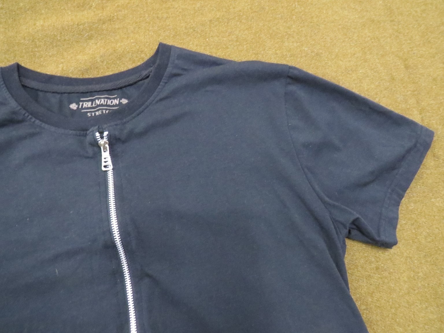 TRILLNATION Men's Gray XL Zipper T-Shirt Asymmetrical Hem Stretch Cotton Blend gallery