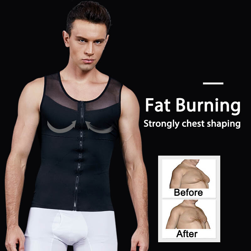 Men's Zipper Body Shaper Toning T-Shirt Ultra Durable Vest Compression Underwear gallery