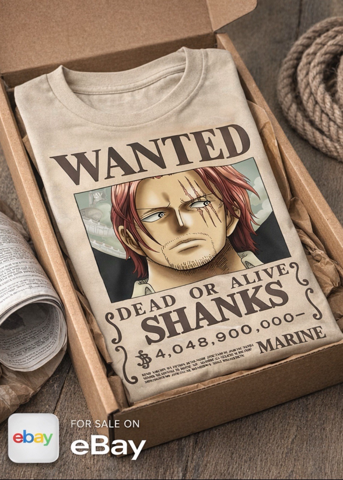One Piece Shanks Wanted Poster T-Shirt Anime Manga DOA Shanks Graphic Tee gallery