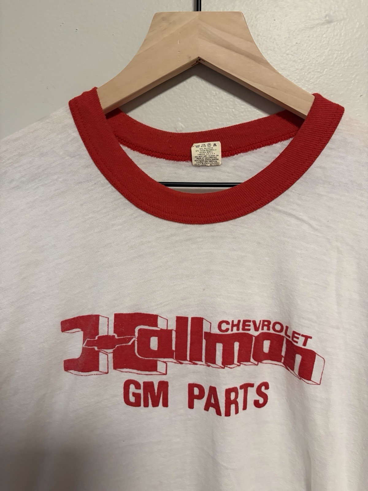 Vintage 1980s Paper Thin Chevrolet GM Parts Ringer T-Shirt Size Medium USA gallery