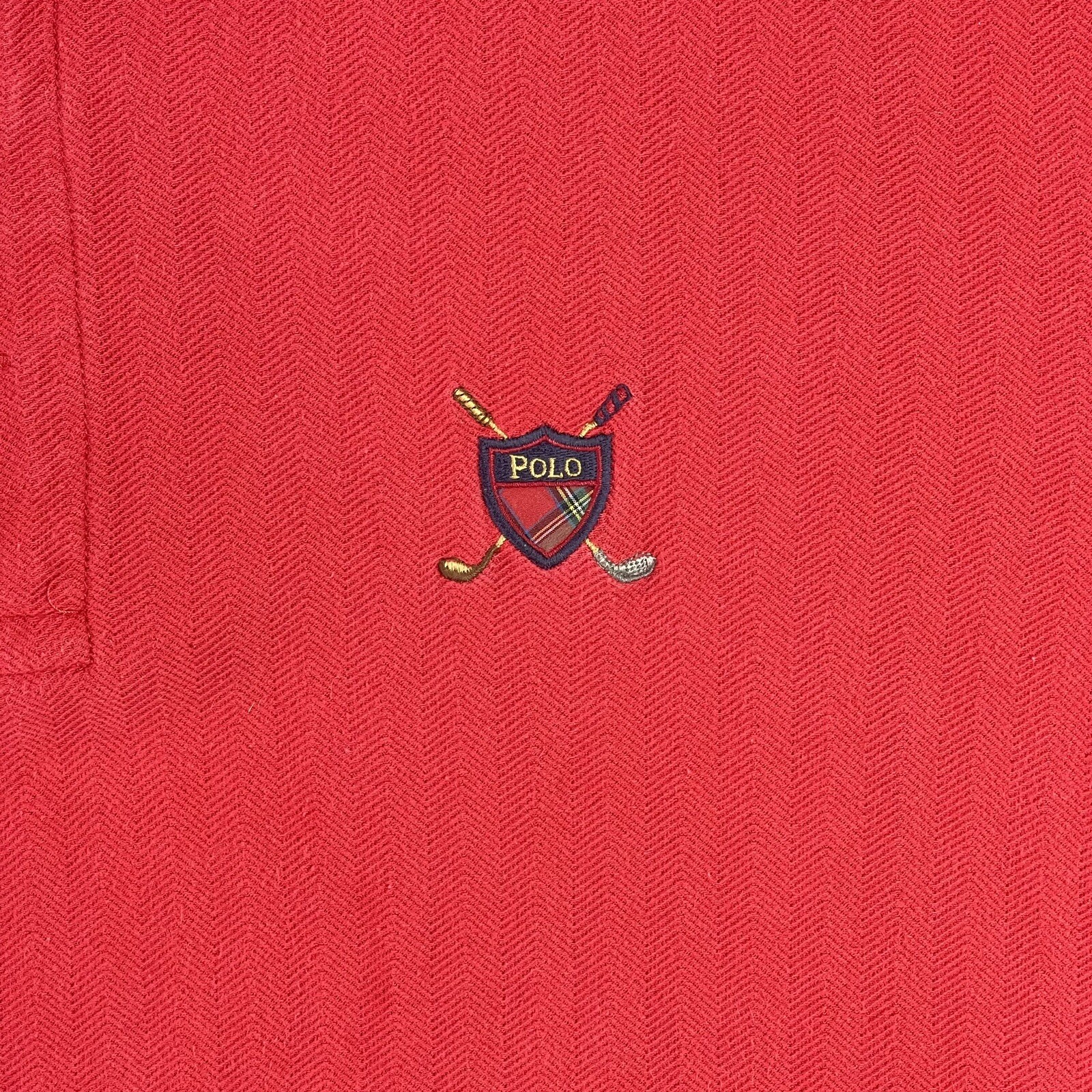 vtg Polo Ralph Lauren Herringbone Golf Polo Men's Sz Large L 100% Cotton Red gallery