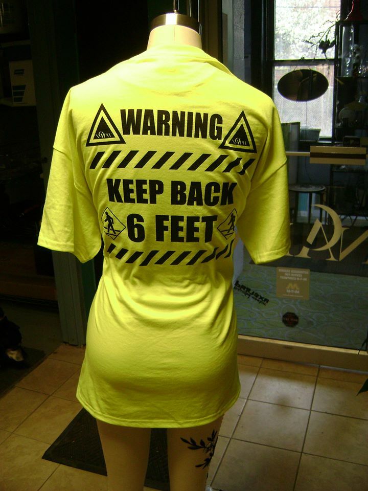 PRINTED TEE SAFETY YELLOW GREEN SELF DISTANCE STAY 6 FEET BACK AWAY T-SHIRT gallery