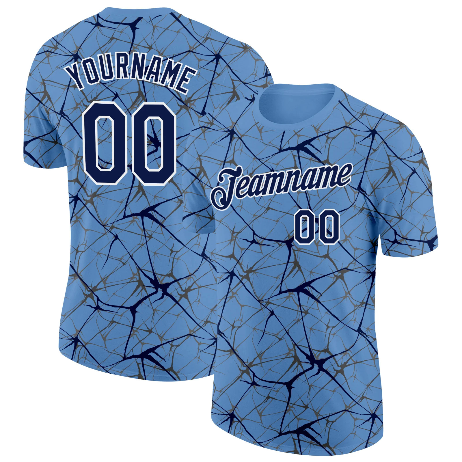 Custom Light Blue Navy Abstract Crackle Sports Tee Personalized Team Jersey gallery
