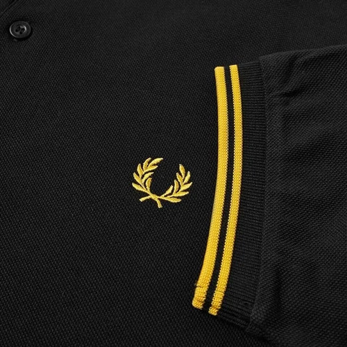 Fred Perry Polo Shirt Black Yellow S M L XL XXL M3600 Slim Fit Pique Twin tipped gallery
