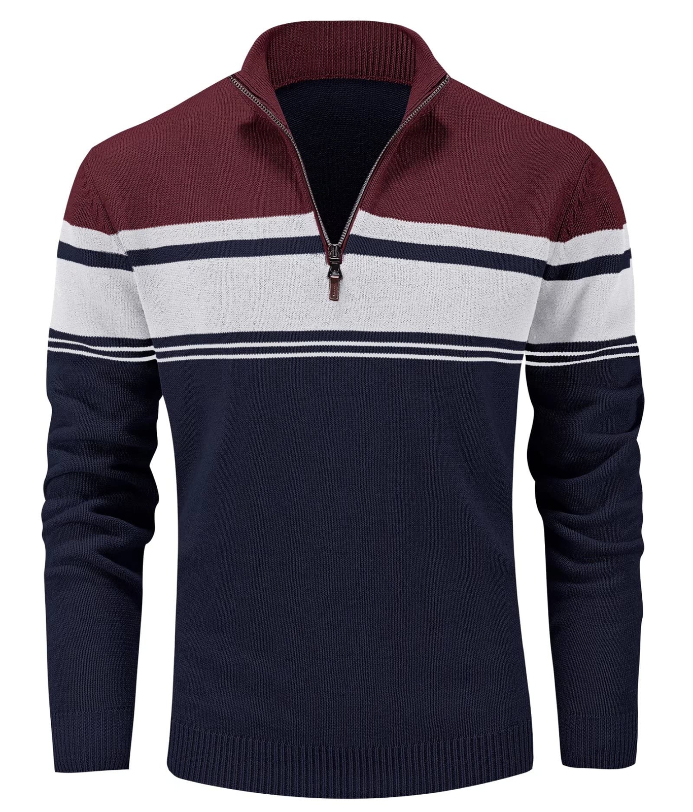 Men's 1/4 Zip Polo Sweater Winter Fall Casual Stripe Pullover Long Sleeve Shirts gallery