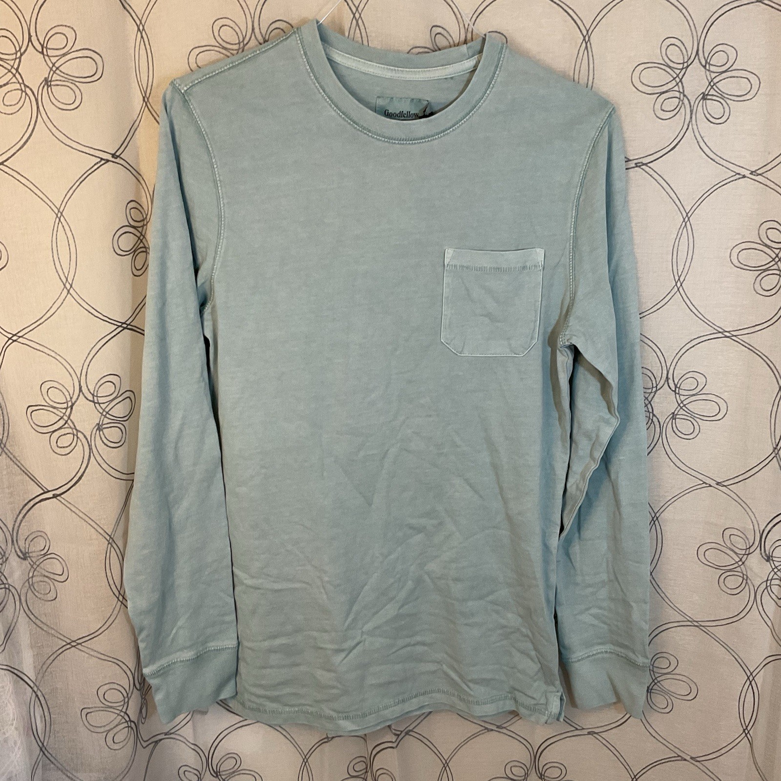 Men's Crewneck Long Sleeve T-Shirt - Goodfellow & Co Light Aqua Blue Size Medium gallery