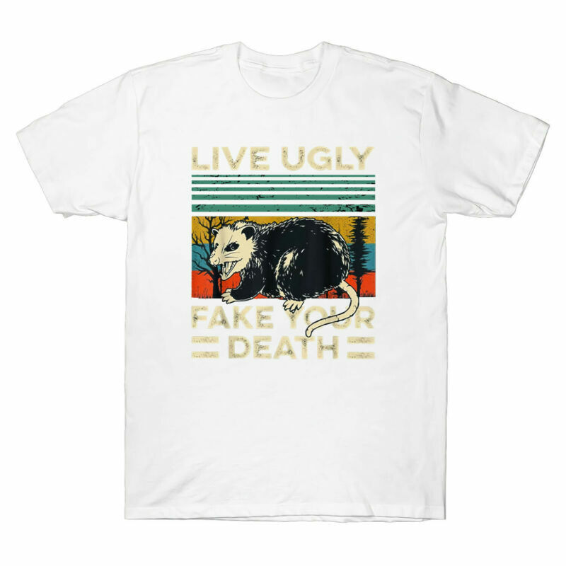 Live Ugly Fake Your Death Retro Character Vintage Pattern Men’s Cotton T-Shirt
