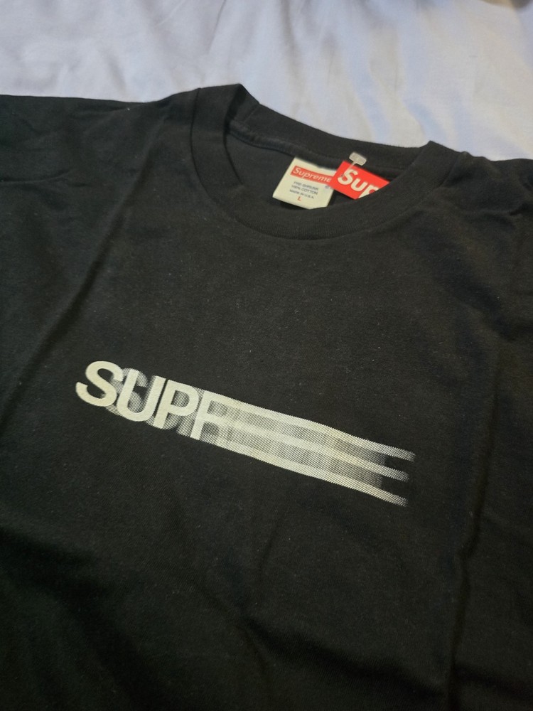 Supreme Motion Logo Tee T-shirt box Bogo Large Black white NEW SS16