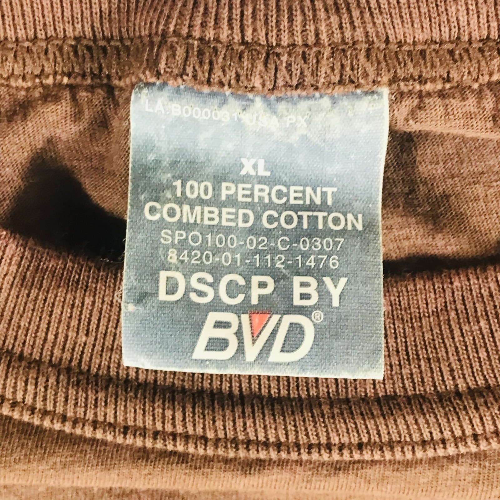 DSCP by BVD Brown 100% Combed Cotton US Army Military T-Shirt Men's Size XL gallery
