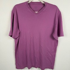 Bugatchi Uomo Mens Purple V-Neck Short Sleeve T-Shirt Size M Regular Fit Solid