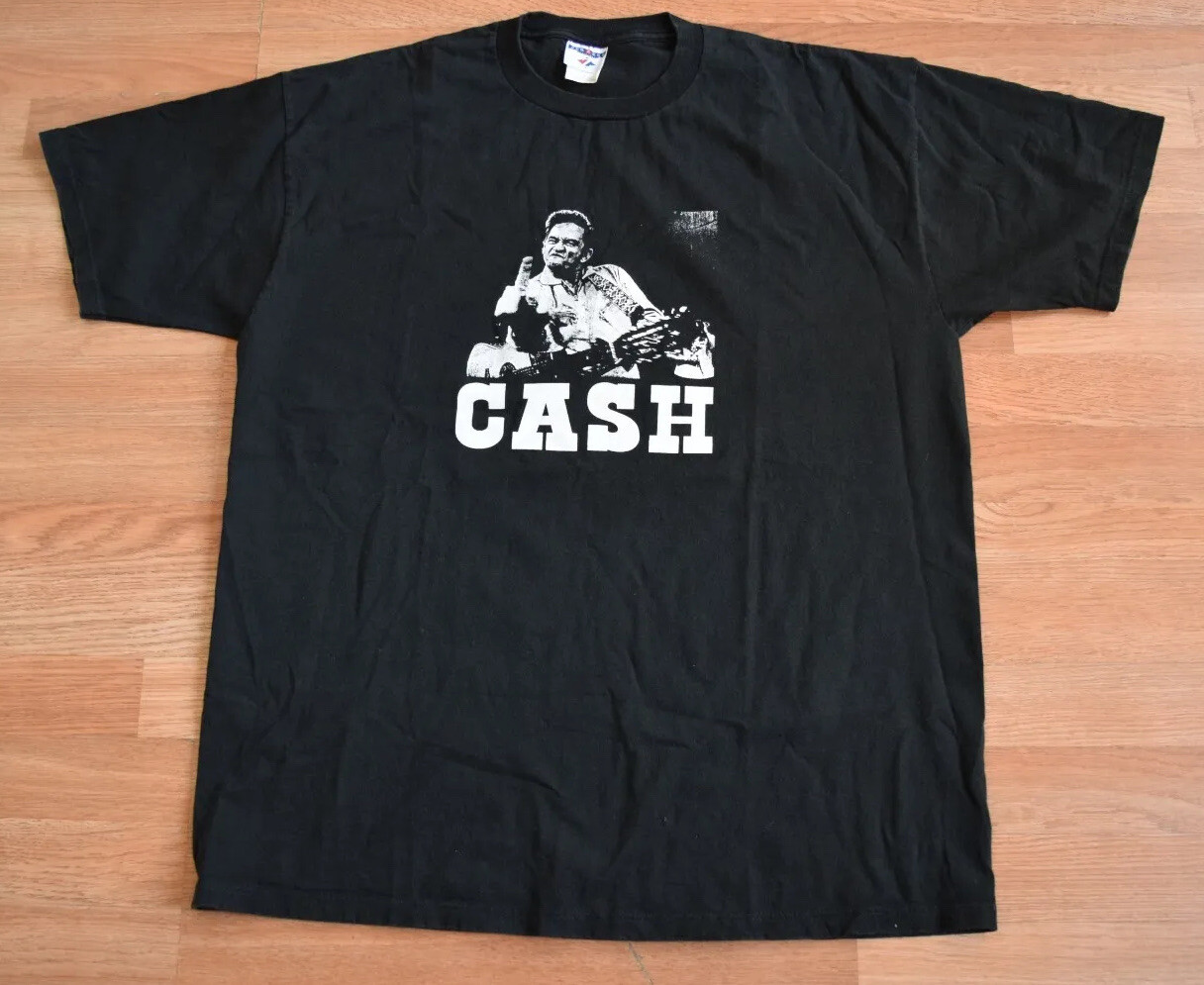 Vintage 2000s Johnny Cash Middle Finger Shirt Tee XL Tour Willie Nelson Punk gallery