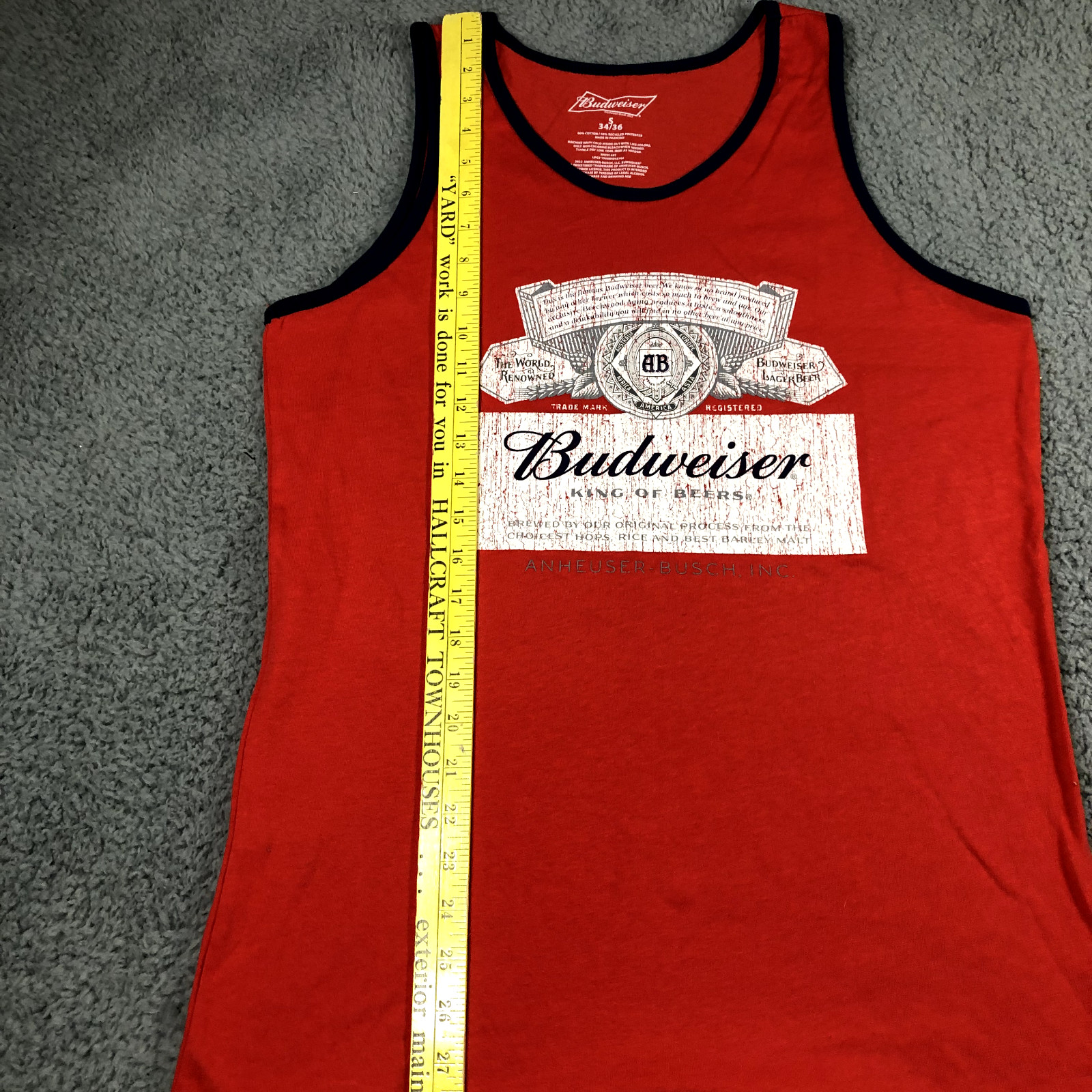 Budweiser Sleeveless Red Distressed Look T-Shirt/Tank Soft Mens S 34/36 gallery