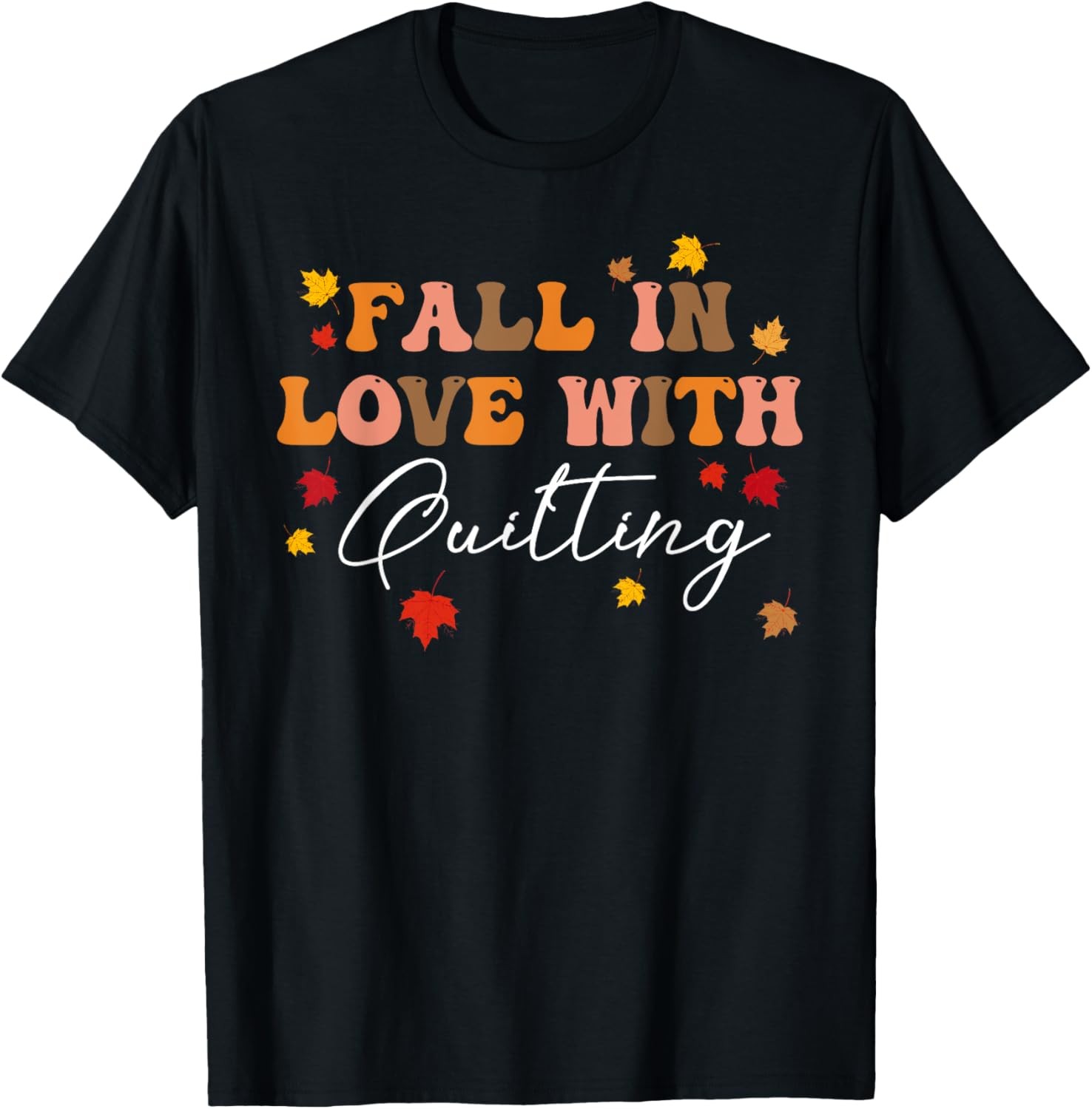 Fall In Love With Quilting Fall Leaves Autumn Thanksgiving T-Shirt gallery