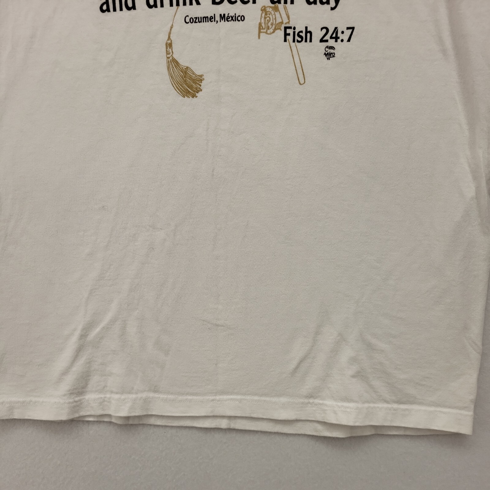 MIRO MEN'S SHIRT WHITE SIZE X-LARGE XL COTTON COZUMEL MEXICO GIVE A MAN A FISH.. gallery