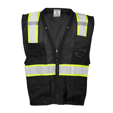 Kishigo B100-4X-5X Safety Vest, Zipper, Black, 4Xl/5Xl