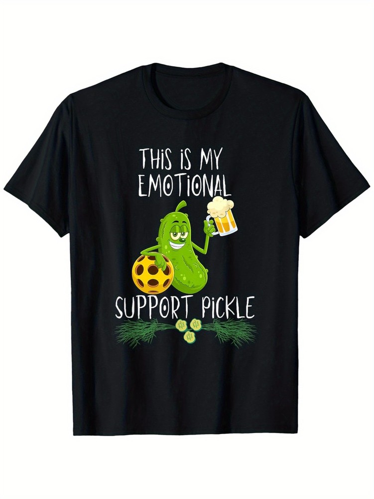 Men’s Emotional Support Pickle Humor Graphic T-Shirt – 100% Cotton 180gsm R