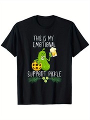 Men’s Emotional Support Pickle Humor Graphic T-Shirt – 100% Cotton 180gsm R