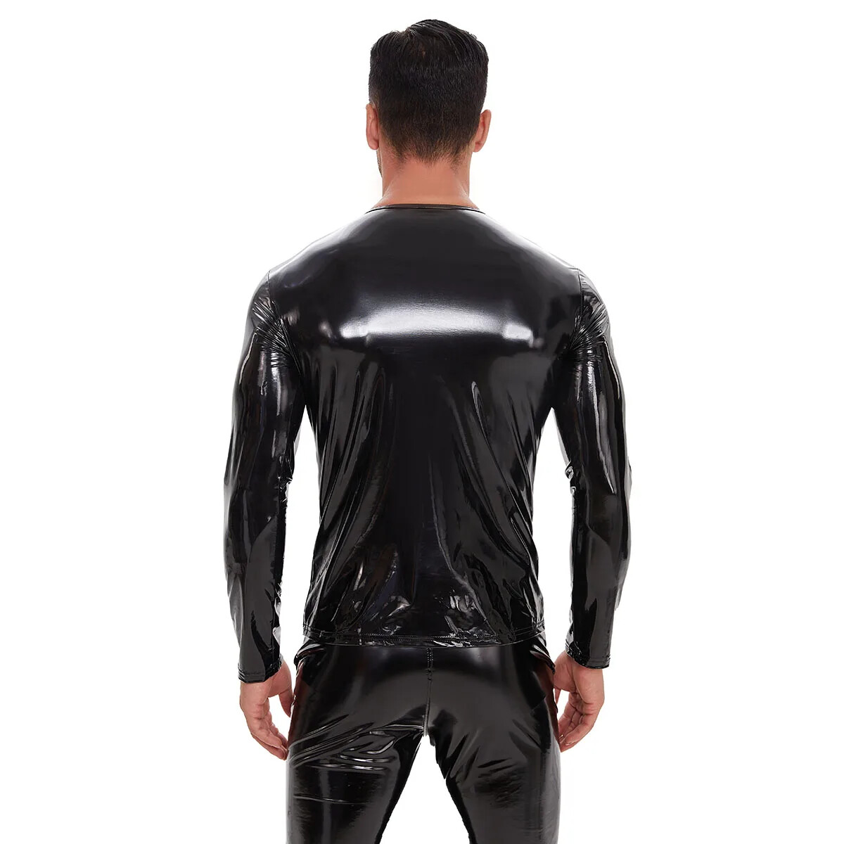 Men Plus Size Shiny Leather T-Shirts Side Zipper Long Sleeve Wetlook Pvc gallery