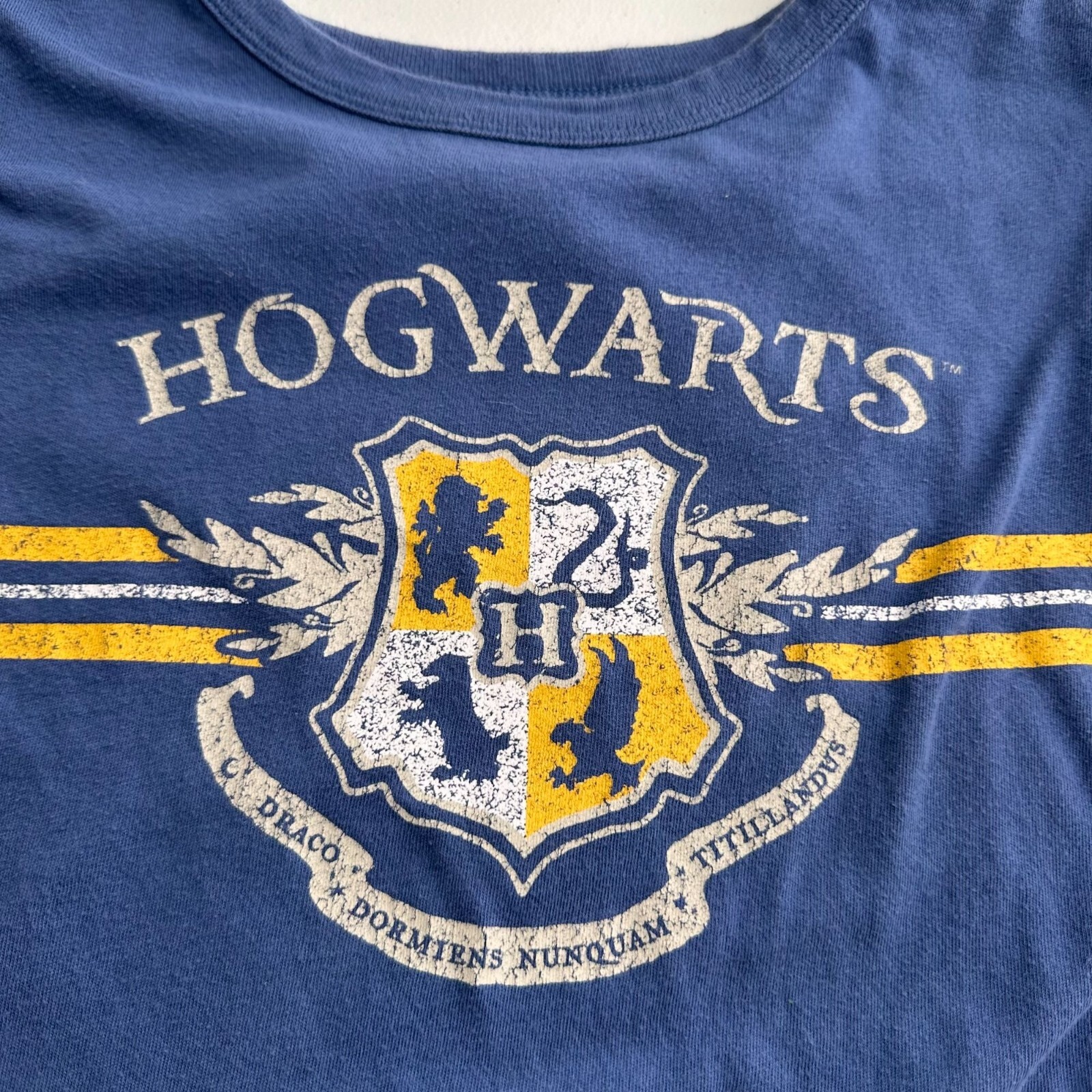 Harry Potter Hogwarts Crest Blue Graphic T-Shirt Size M 100% Cotton Tee Gold gallery