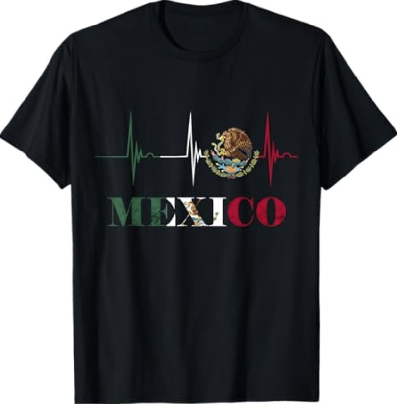 Heartbeat EKG Pulse Mexico Emblem Mexico Flag Mexican Pride T-Shirt
