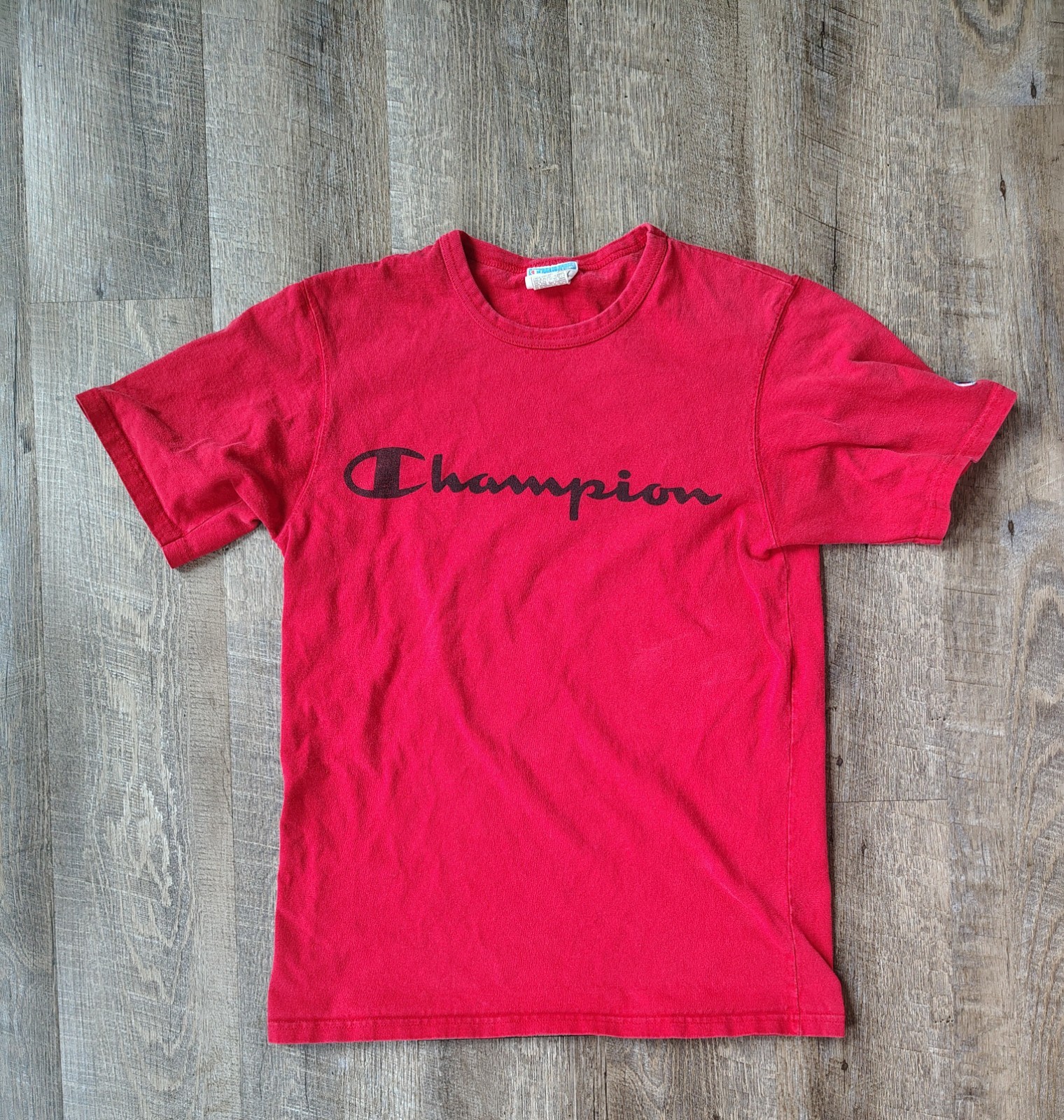 Champion Shirt Mens Medium Red Script Logo Short Sleeve Crewneck Tee Athletic
