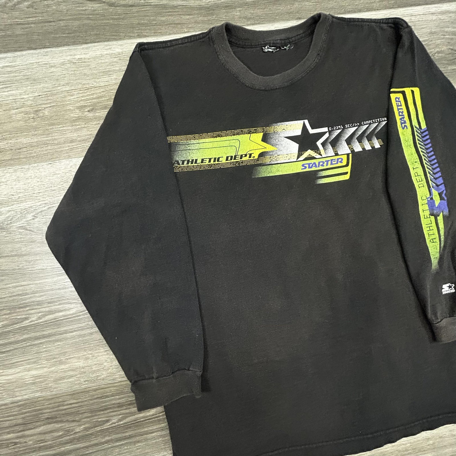 Vintage Starter Shirt Mens Large Black Faded Long Sleeve Hit Graphic 90s RARE gallery