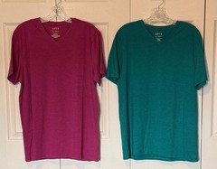 2 APT 9 Premier Flex Men’s T-Shirt Pink Green Solid V-Neck Tee Bundle Excellent
