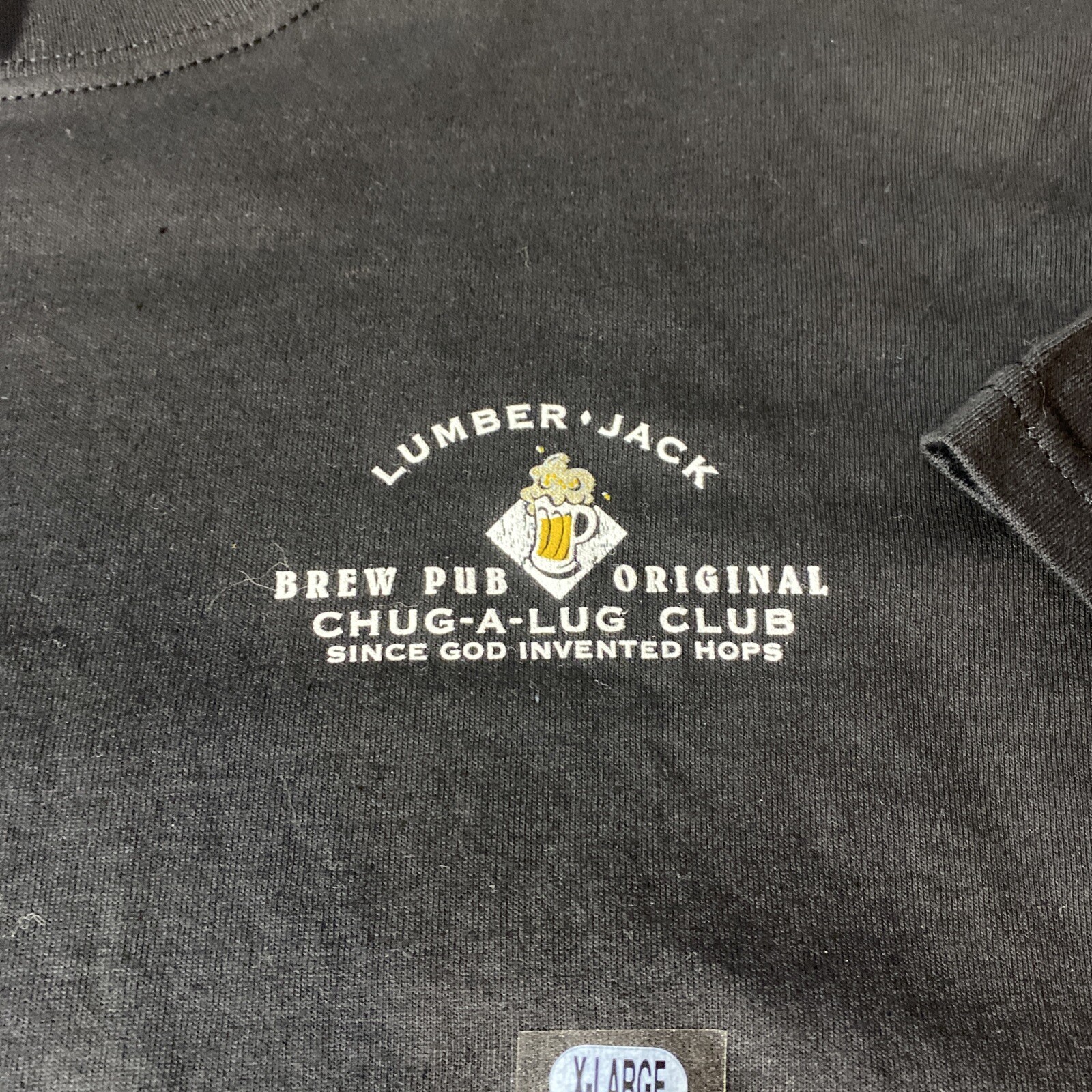 Lumber Jack Brew Pub Original Chug A Lug Club Black TShirt XL 2 Sided Drinkers