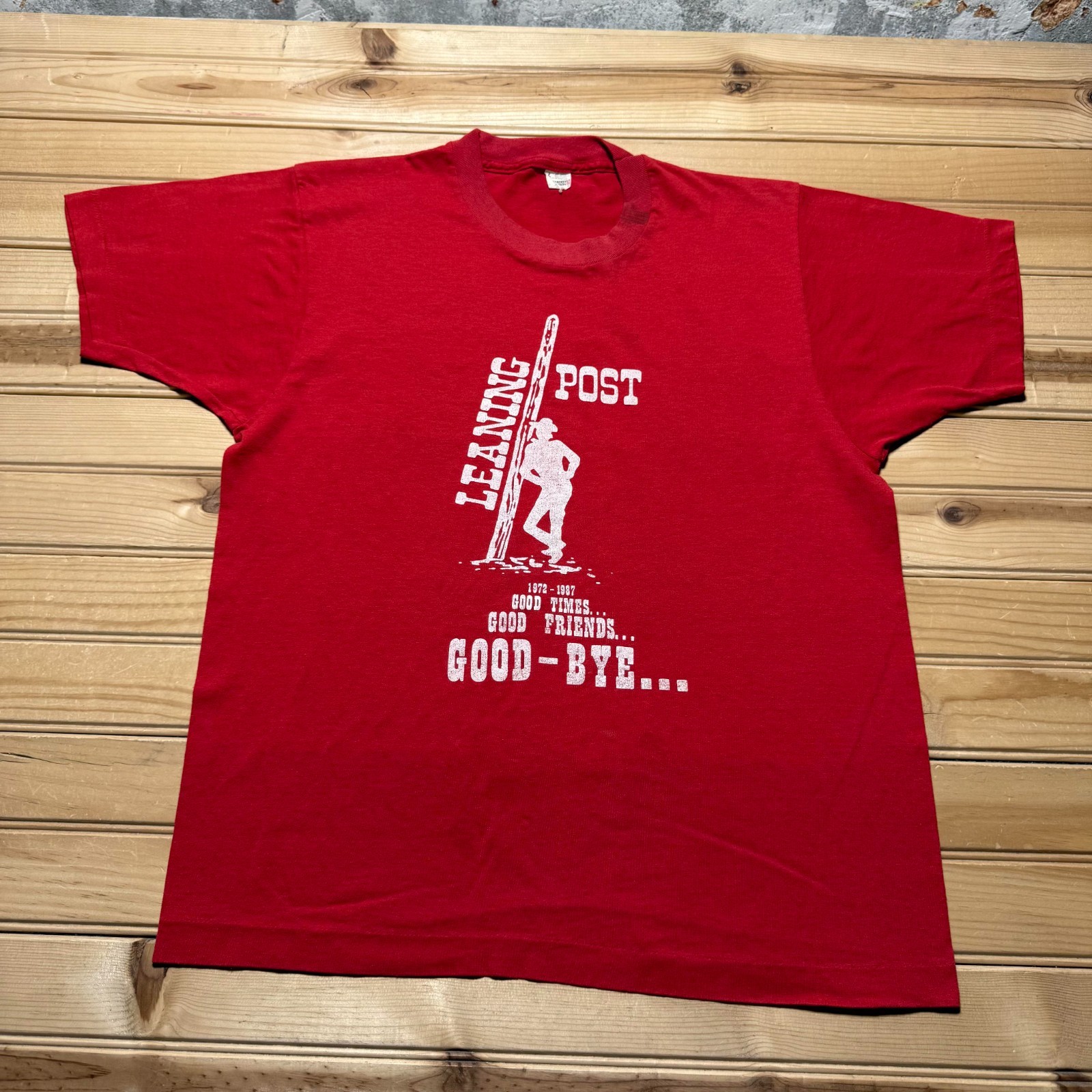 Vintage 1987 Leaning Post Good Times Good Friends Goodbye Souvenir Shirt – Large