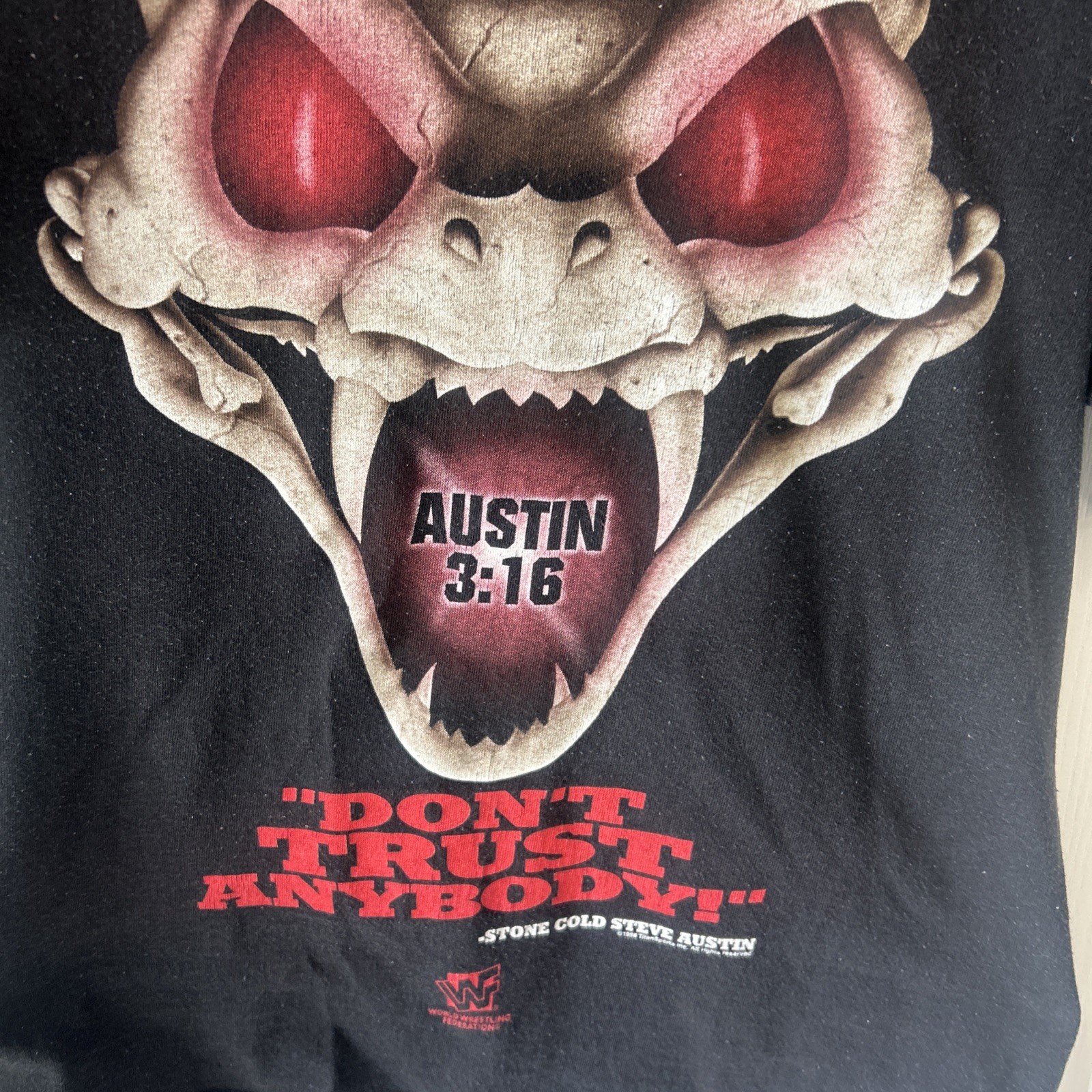 Vintage WWF Stone Cold Steve Austin Don’t Trust Anybody 1998 T-Shirt Size YL gallery