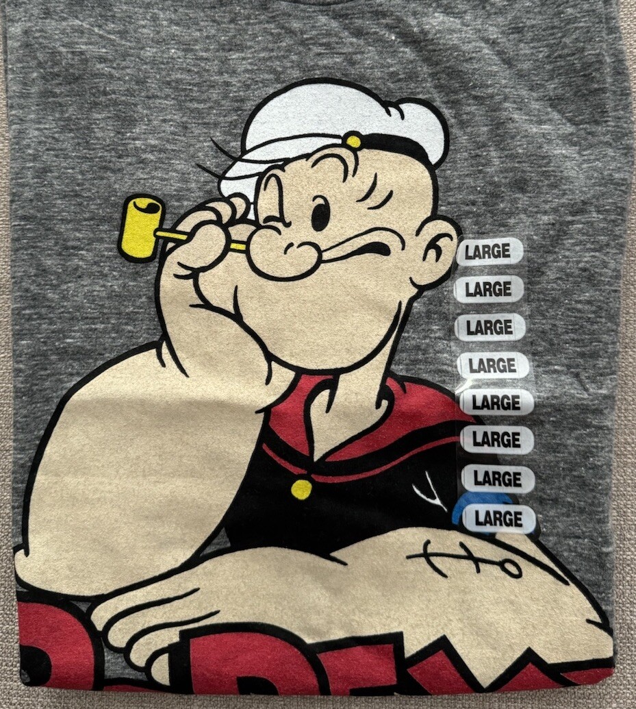 Popeye The Sailorman Tee Luv Gray Short Sleeve Tee Shirt T-Shirt Large gallery