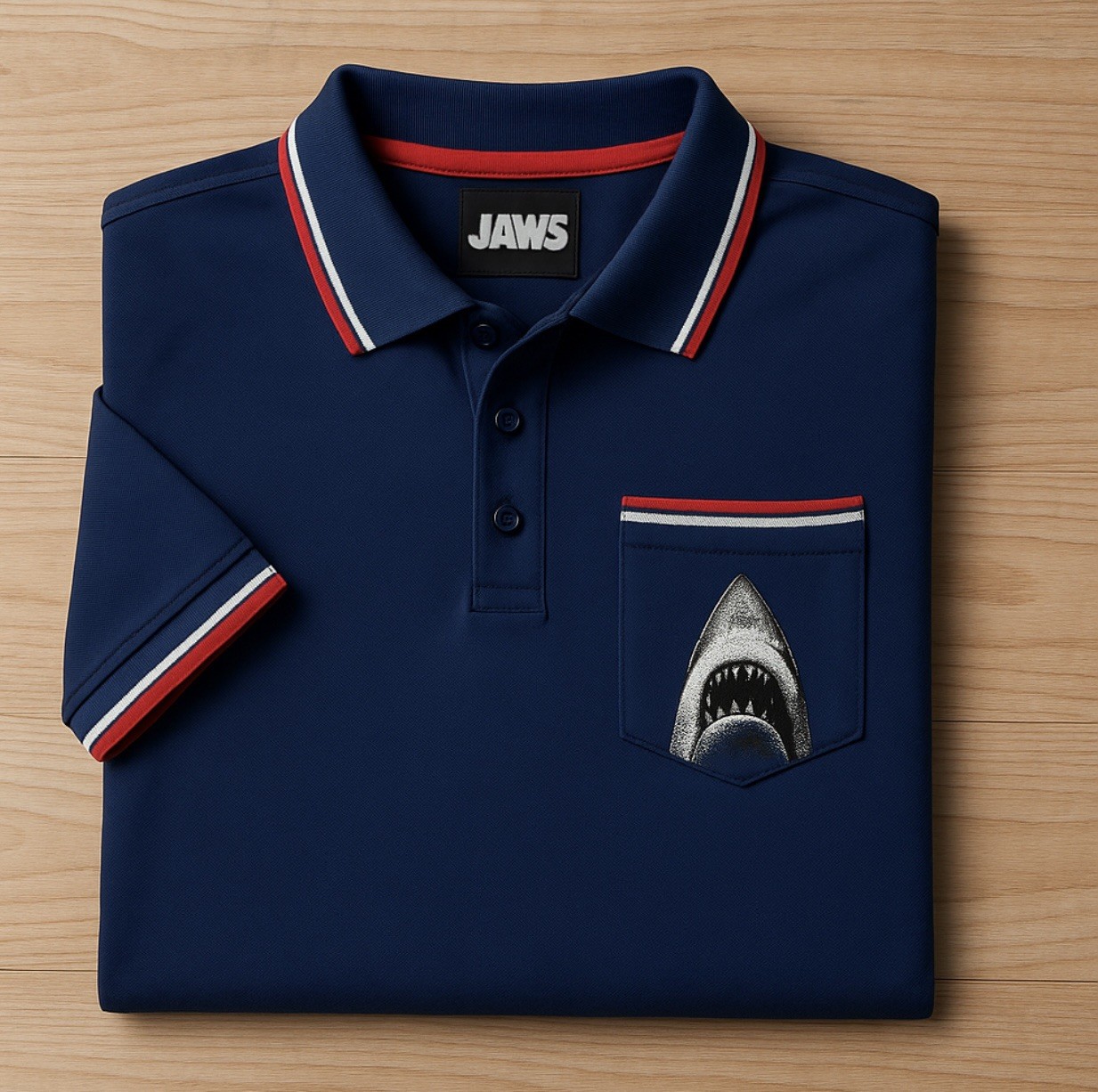 Fright Rags JAWS Blue Golf Polo Movie Shirt Embroidered 🦈 size LARGE gallery