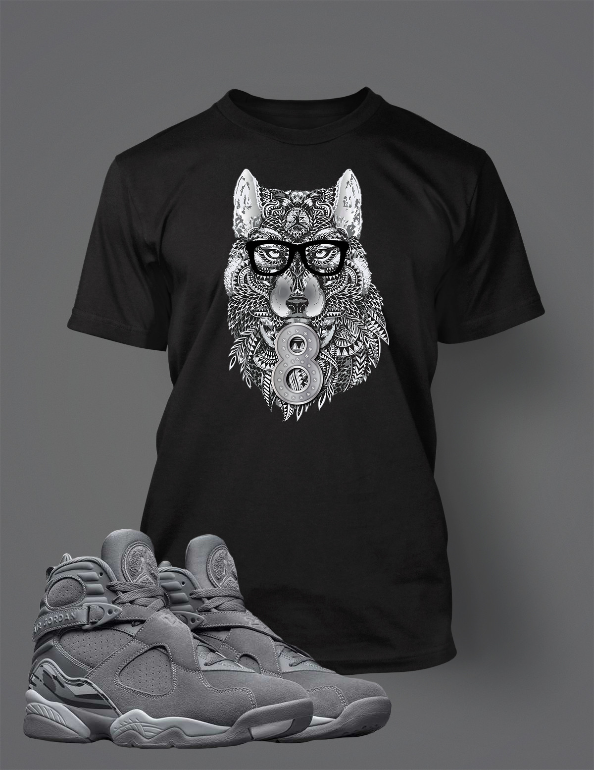 Graphic Wolf Sneaker Sport Tee Shirt To Match J8 Cool Gray Men’s Big Tall Sm T