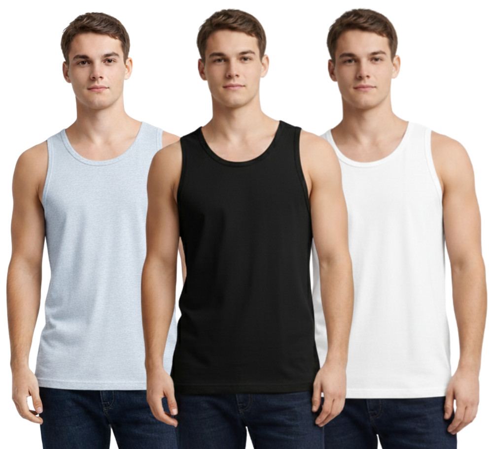 3 Pack Men’s Vest Sleeveless Supersoft Cotton Tank Top Plain Gym Pack S-3XL