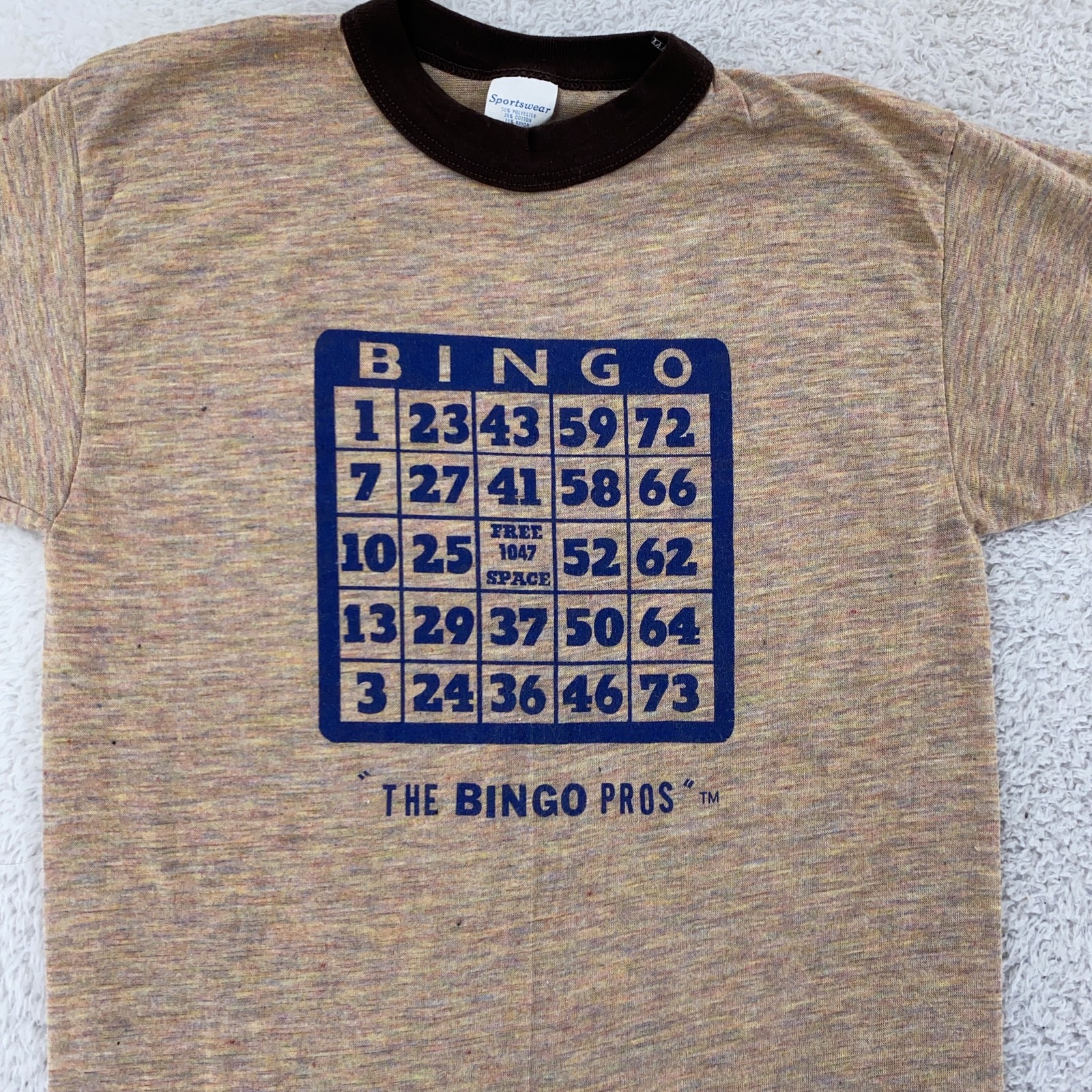 Vintage Rayon Tri-Blend Bingo Pros Shirt XXS Ringer Heather Graphic Game 70s